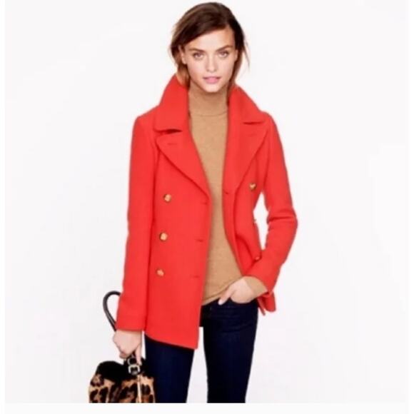 J Crew Majesty Stadium Cloth Peacoat 0 49360 Red Double Breasted Coat Wool - Picture 1 of 9